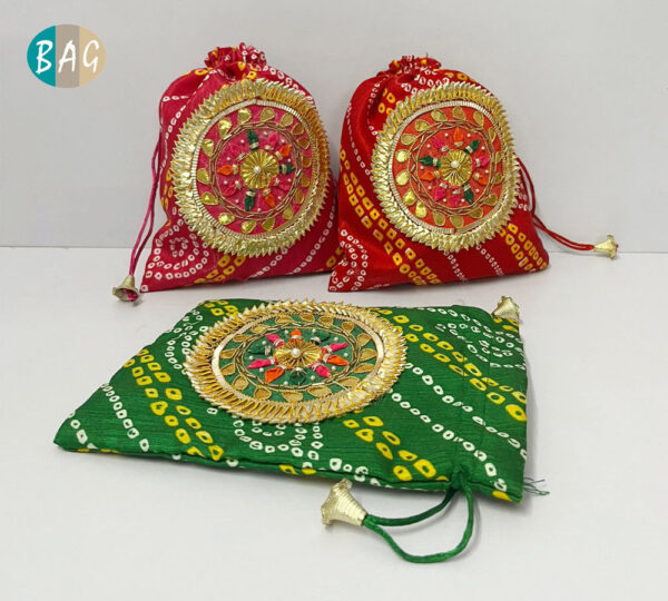 Gota Zari Printed Potli Bags