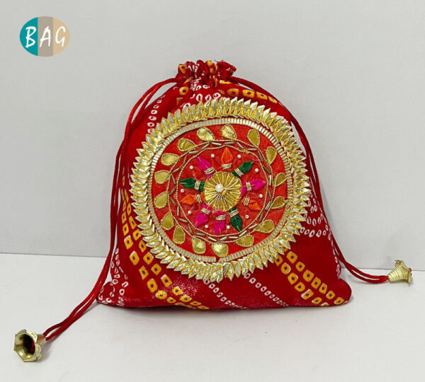 Gota Zari Printed Potli Bags