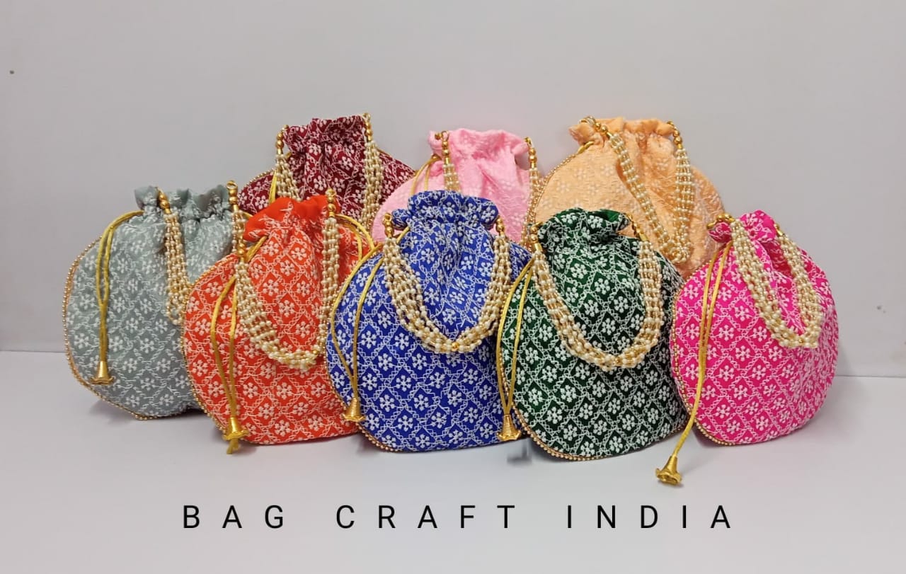 Handmade Golden POTLI BAG, INDIAN ETHNIC Drawstring BAG/DESIGNER SILK  EMBROIDERED YELLOW HANDLE PURSE/WOMEN'S HANDBAG/WEDDING BATWA/Batua