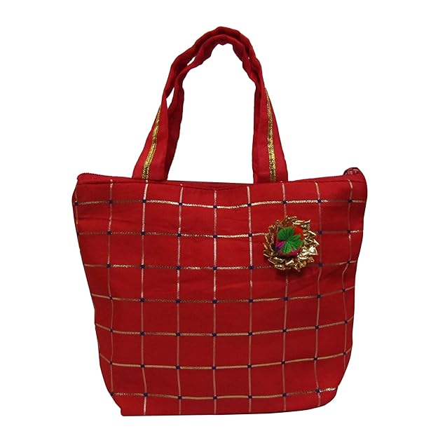 iinfinize Ethnic Brocade Silk Handbag For Women Traditional Floral Pattern  Febric Purse Elegent Tessels Drawstring Shulder